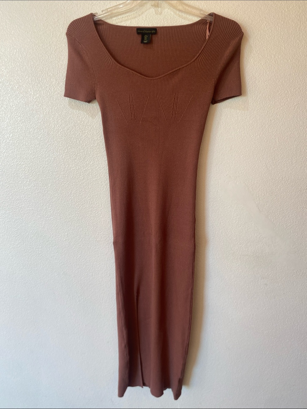 House of Harlow Mauve Ribbed Scoop-Neck Maxi Bodycon Dress Womens Small